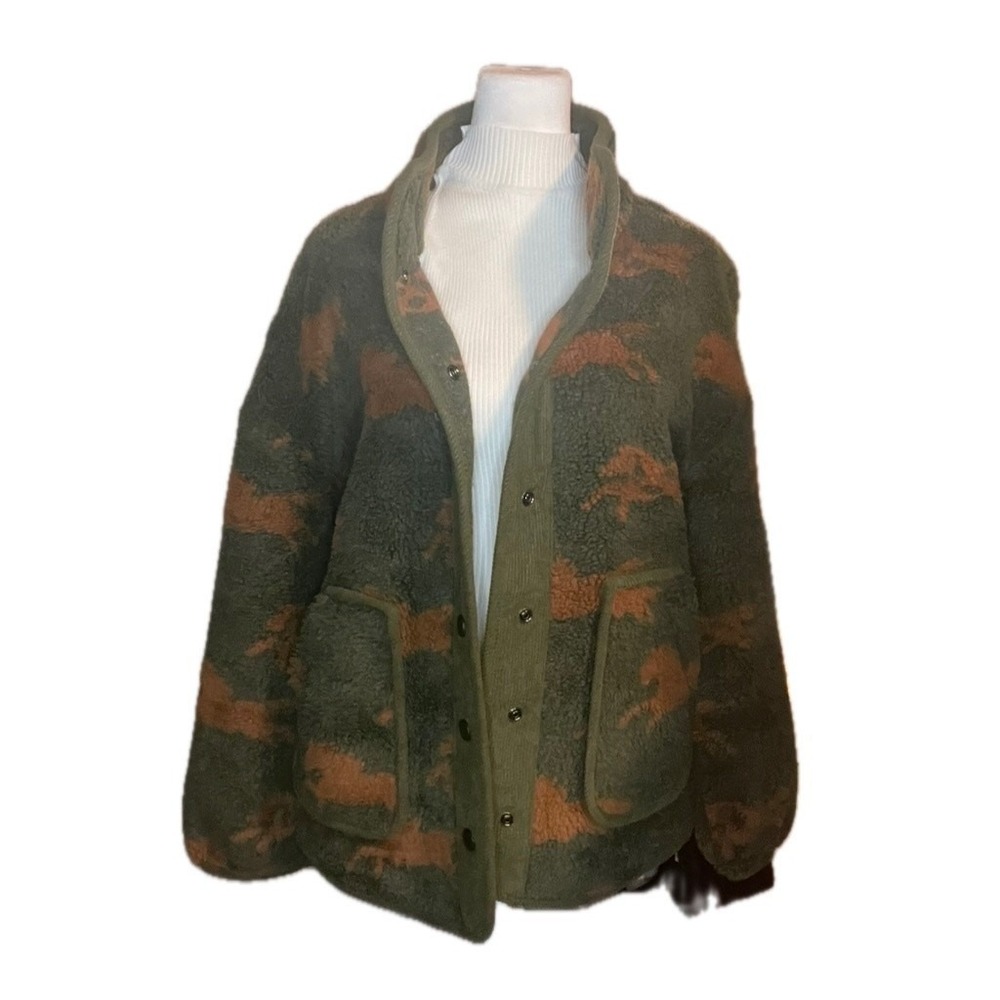 Womens Equestrian Western Sherpa Fleece Horse Print Snap Jacket Small Gorpcore